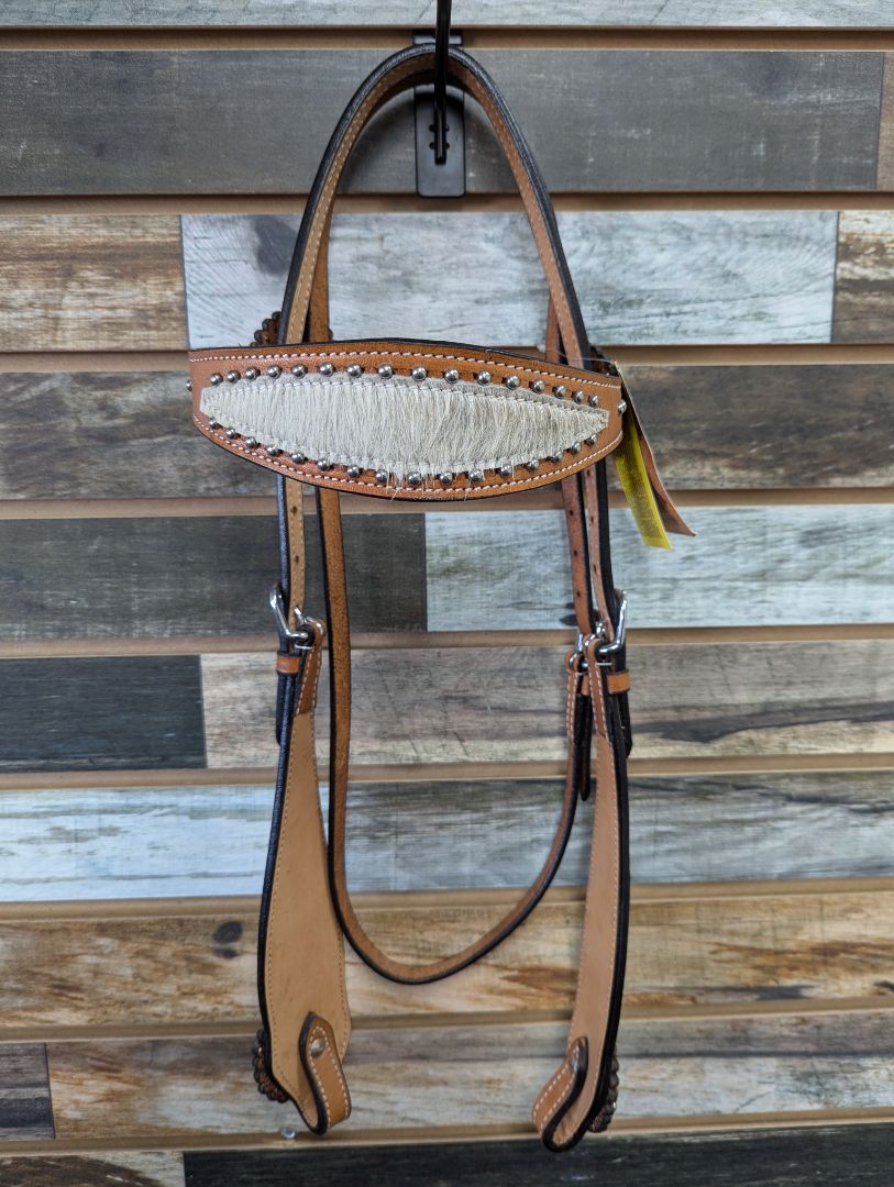 Tough1 Western Headstall with Horsehair on Browband Horse Light Oil