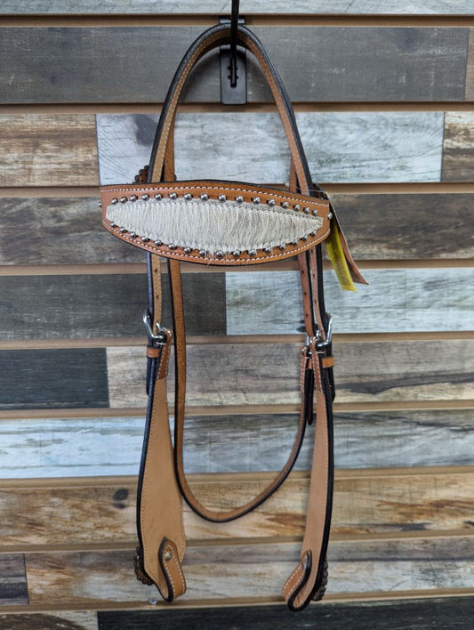 Tough1 Western Headstall with Horsehair on Browband Horse Light Oil
