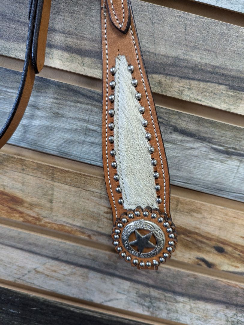 Tough1 Western Headstall with Horsehair on Browband Horse Light Oil