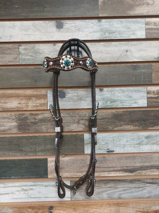 USED Big Bling Western Headstall with Conchos Horse Dark Oil