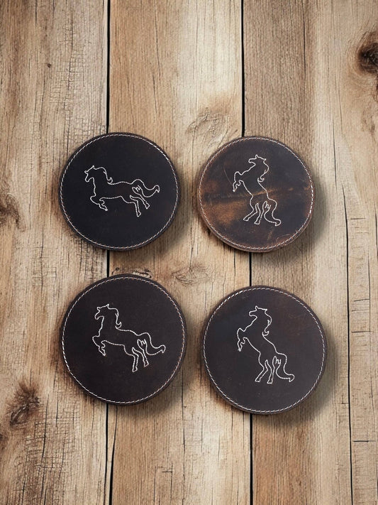 Horse Rustic Leather Coasters - 4pc 