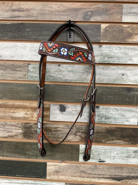USED Hilason Floral Tooled Headstall Horse Floral Tooled