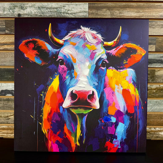 USED  Neon cow painting 24" x 24" 24" x 24"