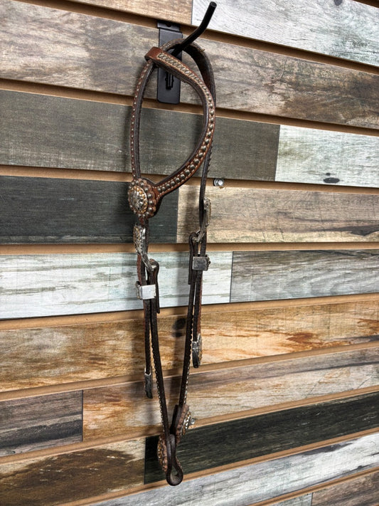 USED  Western Headstall with Floral Conchos  Brown