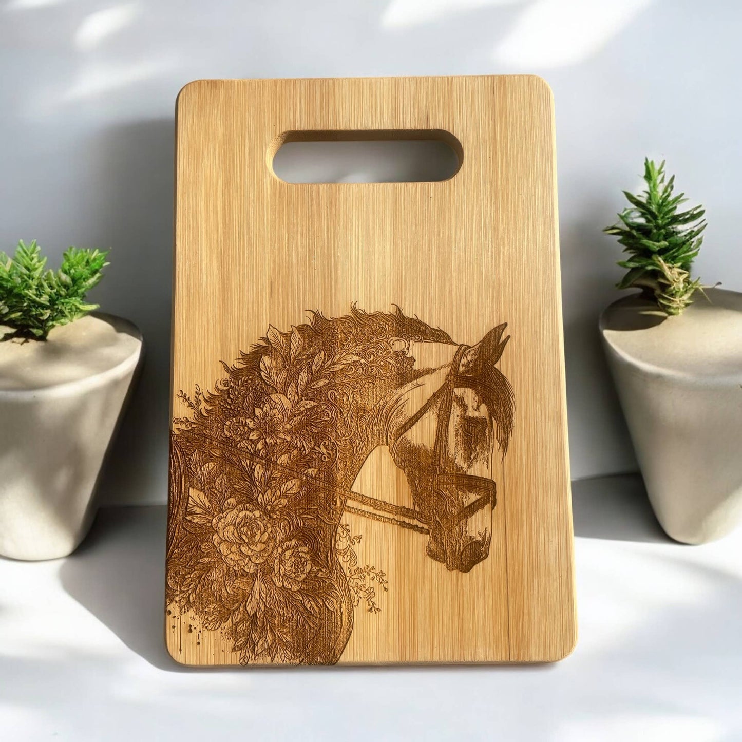 Floral Dressage Horse Bamboo Cutting Board, charcuterie